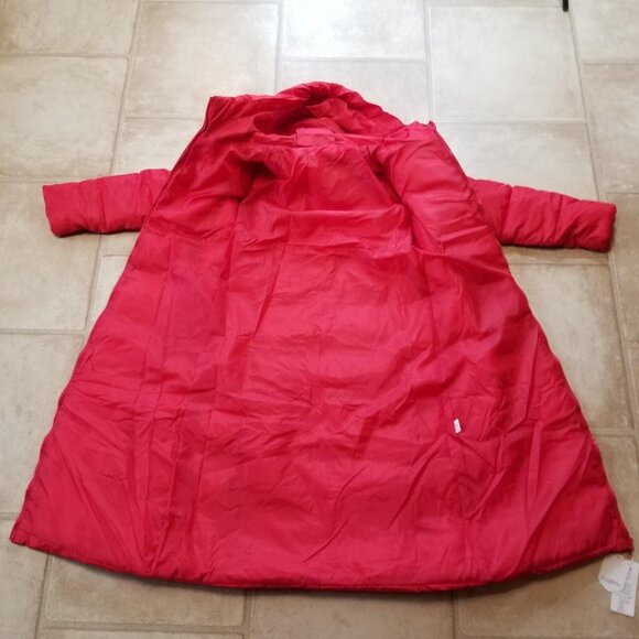 ✅Hooded Red Puffer Jacket Knee Length Zip Up Winter Coat Women's M *SEAM SPLIT* - Picture 4 of 16